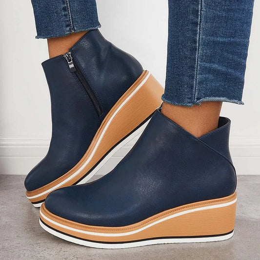 MOVA™ | Women’s Retro Wedge Booties – Side Zip