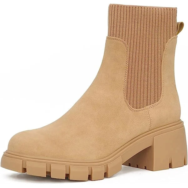 Elviora | Women’s Chunky Short Boots – Knitted Slip-On