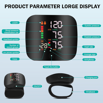 PulseTrack™ – Portable LED Wrist Blood Pressure Monitor