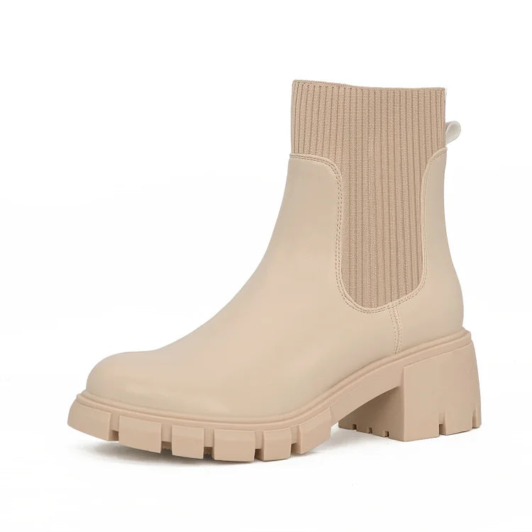 Elviora | Women’s Chunky Short Boots – Knitted Slip-On