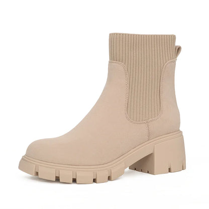 Elviora | Women’s Chunky Short Boots – Knitted Slip-On