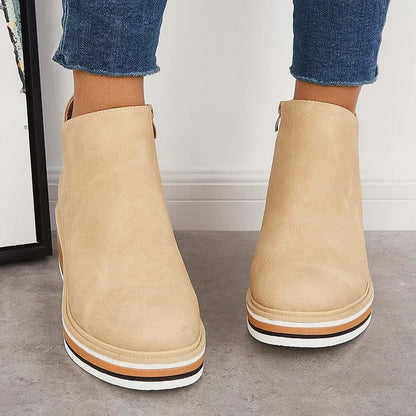 MOVA™ | Women’s Retro Wedge Booties – Side Zip
