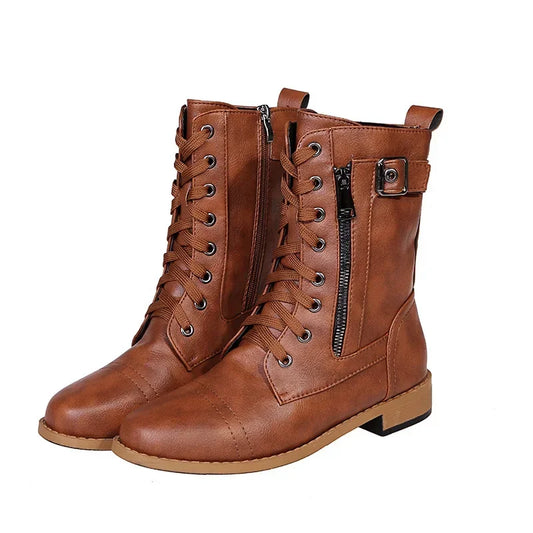 Urban™ | Women's Round Toe Lace-Up Flat Boots