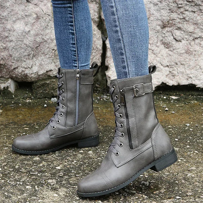 Urban™ | Women's Round Toe Lace-Up Flat Boots