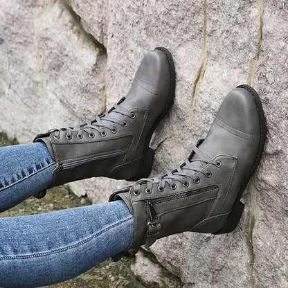 Urban™ | Women's Round Toe Lace-Up Flat Boots