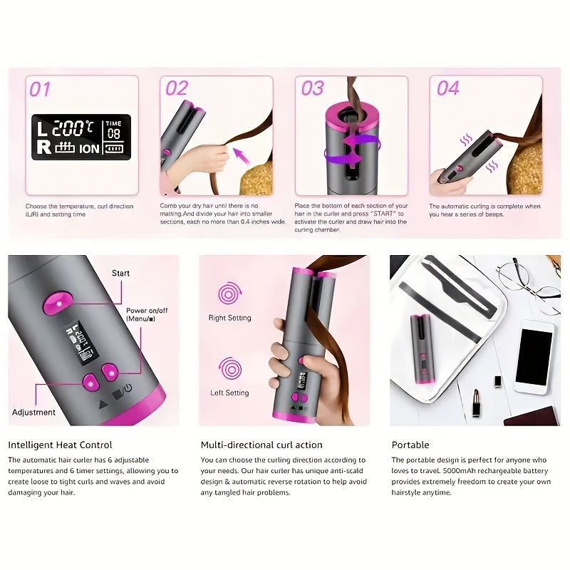 CurlFree™ | Portable Hair Curler – Rechargeable Wand with Auto-Off Safety Feature